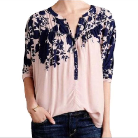 Anthropologie Tops - Anthropologie Pink and Blue Maeve Quarter Sleeve Blouse